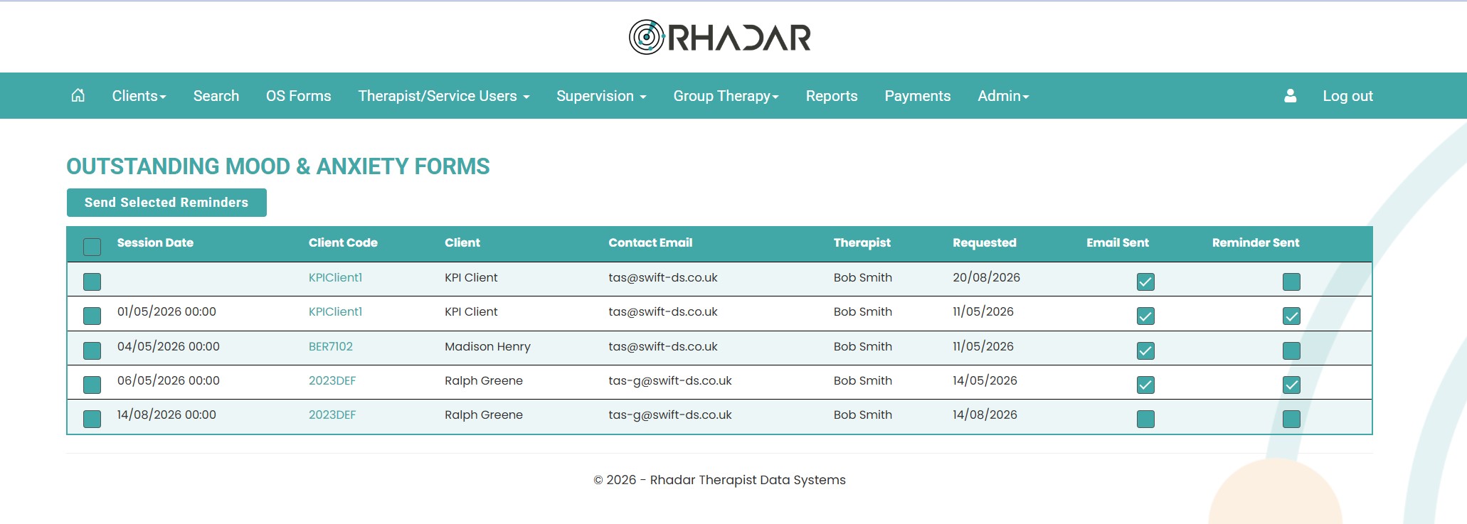 Rhadar Mood & Anxiety Forms tracking