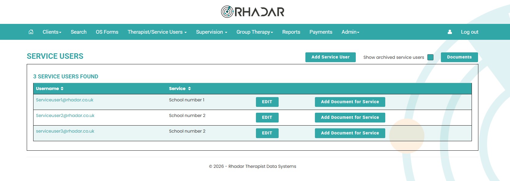 Rhadar Sevice User Management