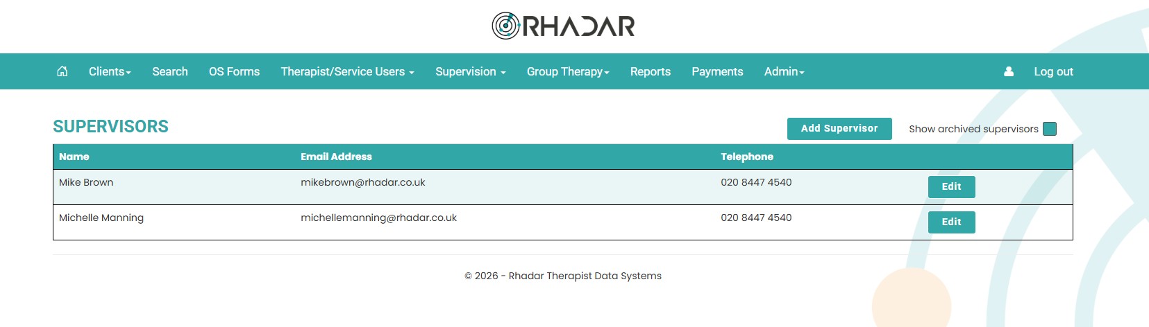 Rhadar Supervisor Management